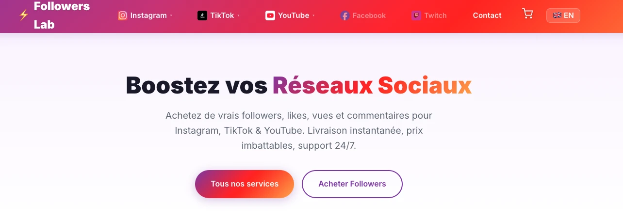 Interface de Followers Lab pour acheter followers TikTok